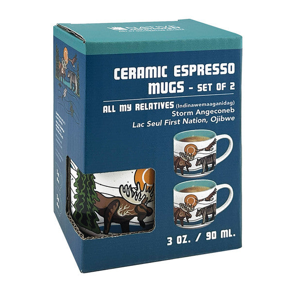 Ceramic Espresso Mugs | All My Relatives (Indinawemaaganidag) by Storm Angeconeb - Lac Seul First Nation, Ojibwe