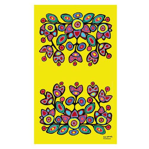 Microfibre Tea Towel | Floral on Yellow by Norval Morrisseau