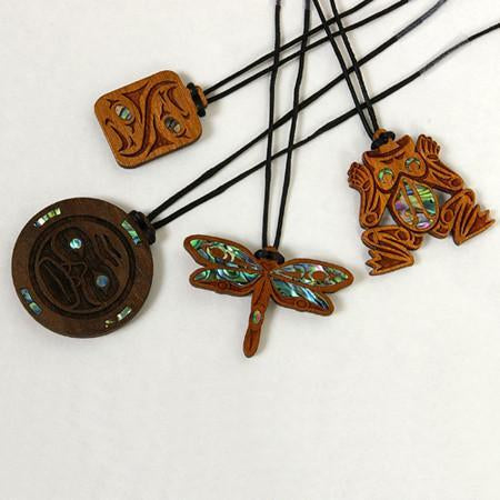 Cherry Wood Pendant with Abalone | Leader (Eagle) by Shain Jackson