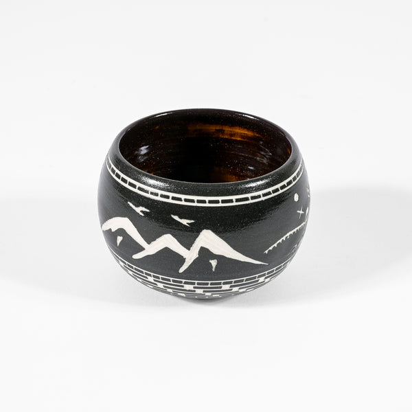 Hand Carved Ceramic Bowl | Thunderbird and Mountains by Patrick Leach