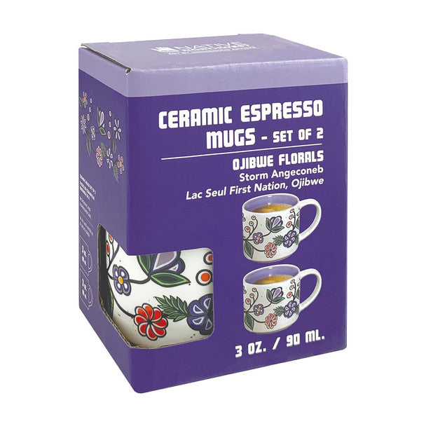 Ceramic Espresso Mugs | Ojibwe Florals by Storm Angeconeb - Lac Seul First Nation, Ojibwe
