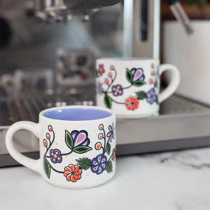Ceramic Espresso Mugs | Ojibwe Florals by Storm Angeconeb - Lac Seul First Nation, Ojibwe
