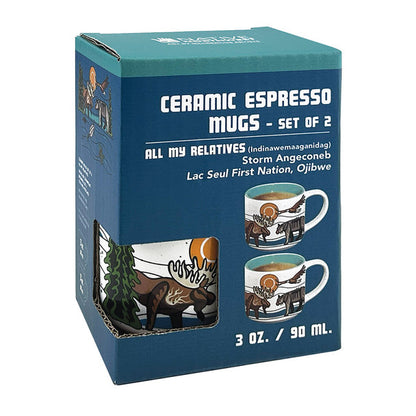 Ceramic Espresso Mugs | All My Relatives (Indinawemaaganidag) by Storm Angeconeb - Lac Seul First Nation, Ojibwe