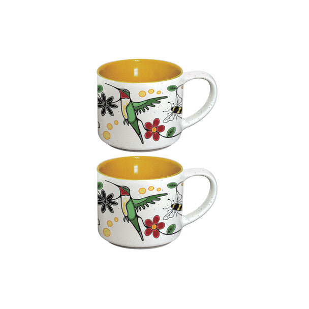 Ceramic Espresso Mugs | Hummingbird (Nenookaasi) by Storm Angeconeb - Lac Seul First Nation, Ojibwe