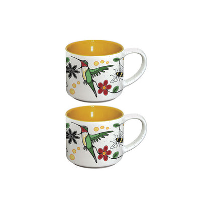 Ceramic Espresso Mugs | Hummingbird (Nenookaasi) by Storm Angeconeb - Lac Seul First Nation, Ojibwe