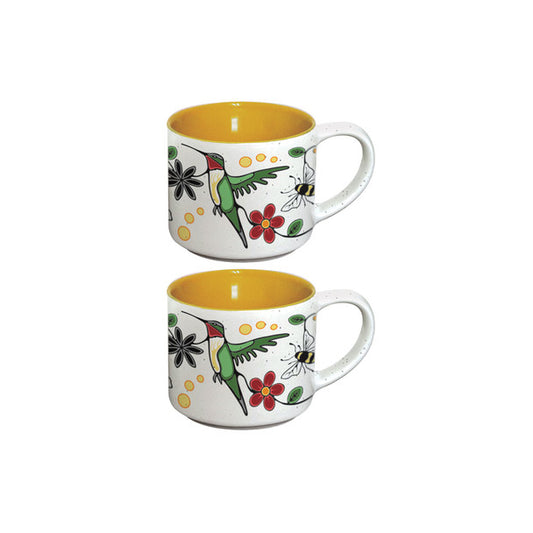 Ceramic Espresso Mugs | Hummingbird (Nenookaasi) by Storm Angeconeb - Lac Seul First Nation, Ojibwe