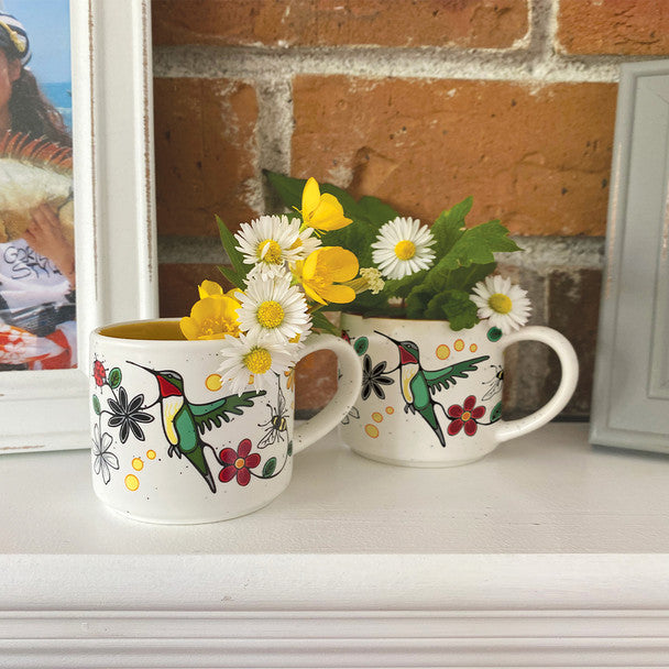 Ceramic Espresso Mugs | Hummingbird (Nenookaasi) by Storm Angeconeb - Lac Seul First Nation, Ojibwe