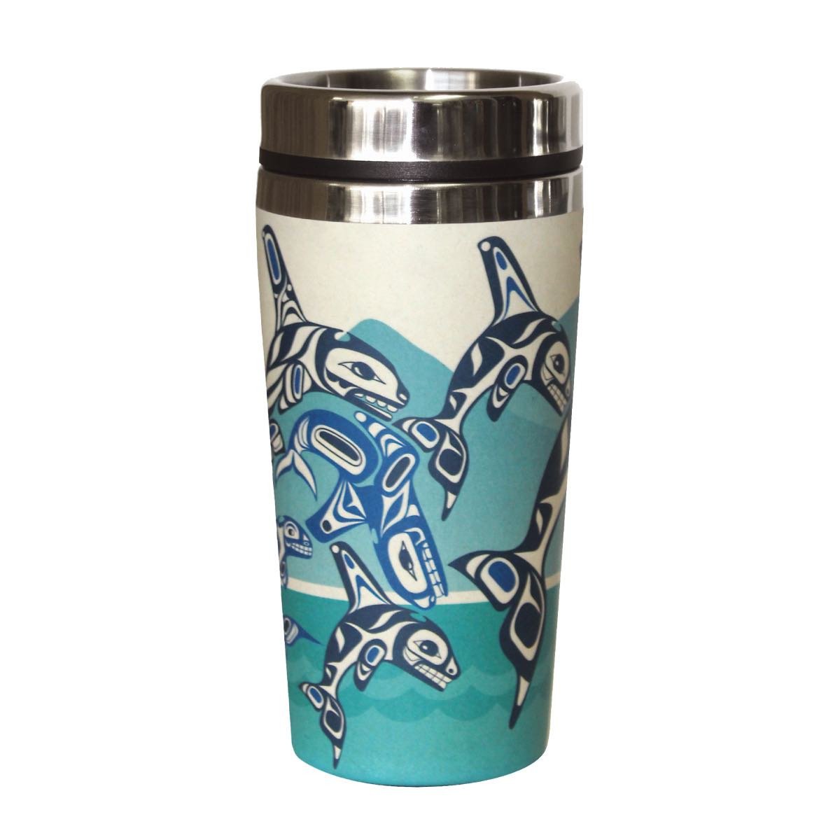 Bamboo Fibre Stainless Steel Travel Mug | Orca Family by Paul Windsor