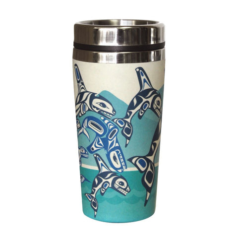 Bamboo Fibre Stainless Steel Travel Mug | Orca Family by Paul Windsor