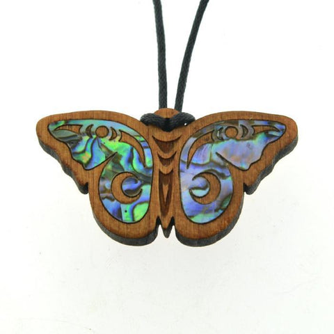 Cherry Wood Pendant with Abalone | Beauty (Butterfly) by Shain Jackson