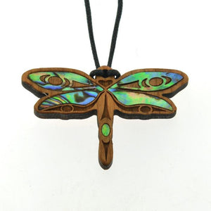 Cherry Wood Pendant with Abalone | Philosopher (Dragonfly) by Shain Jackson