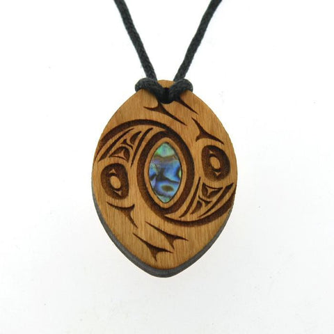 Cherry Wood Pendant with Abalone | Leader (Eagle) by Shain Jackson