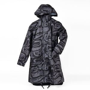 Hooded Rain Coat | Raven Transforming (Charcoal) by Kelly Robinson