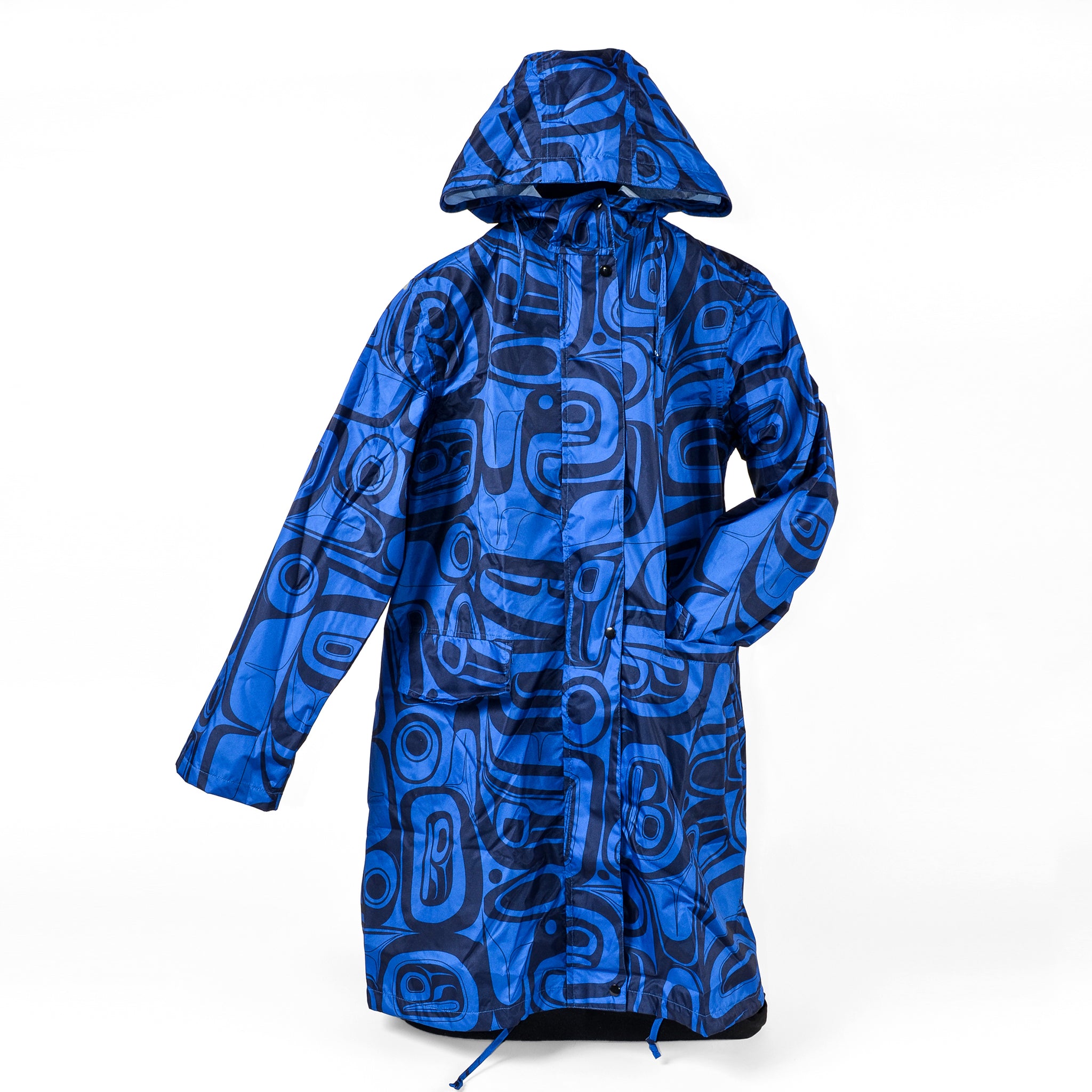 Hooded Rain Coat | Raven Transforming (Blue) by Kelly Robinson
