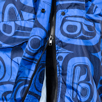 Hooded Rain Coat | Raven Transforming (Blue) by Kelly Robinson