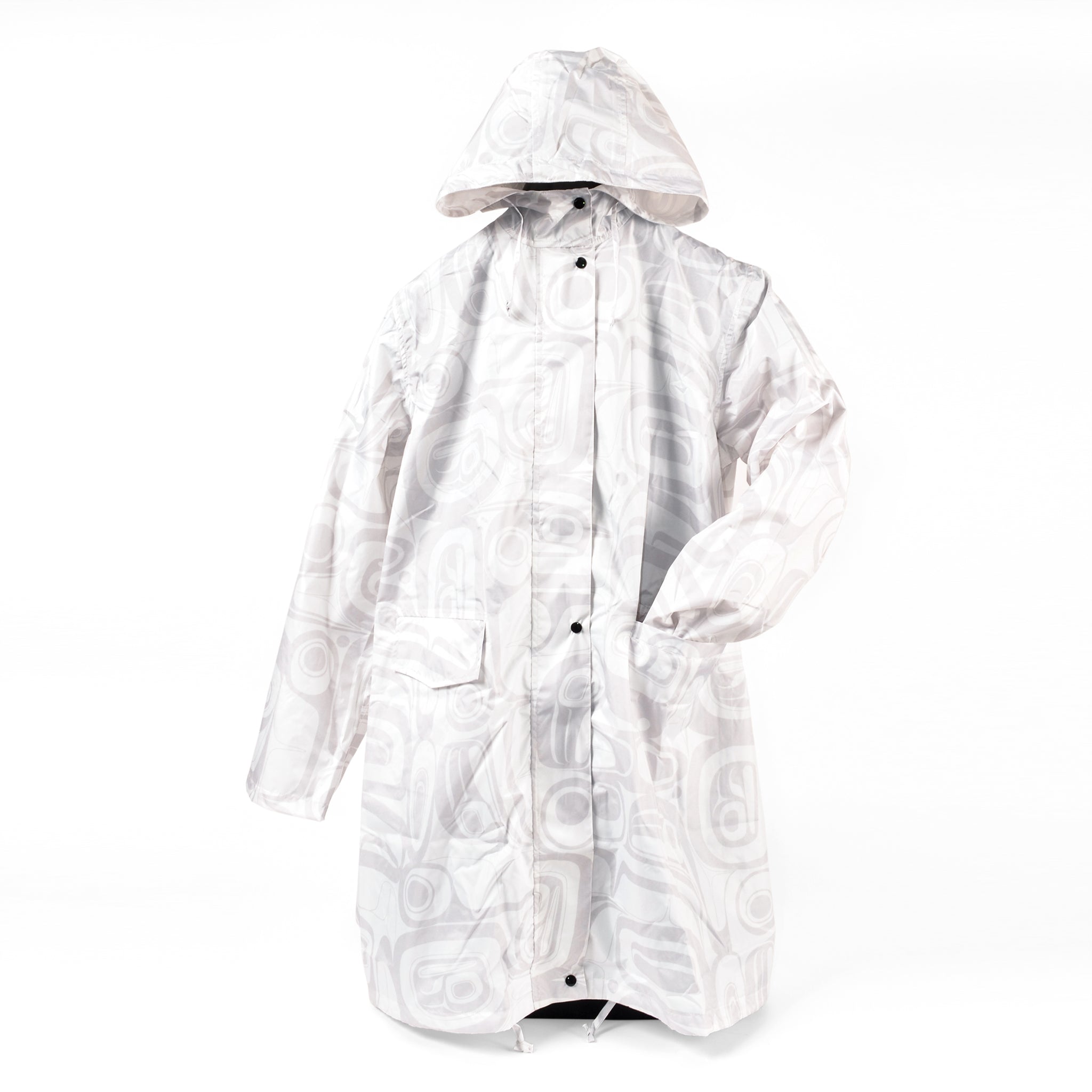 Hooded Rain Coat | Raven Transforming (White) by Kelly Robinson