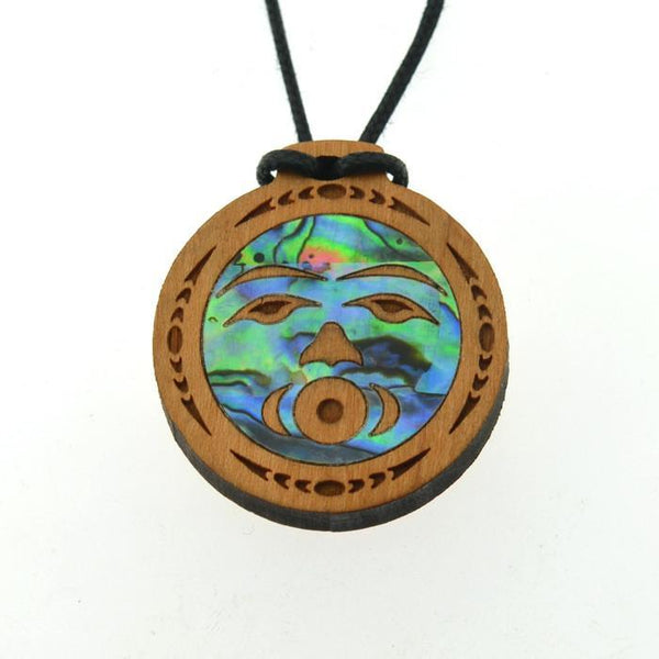 Cherry Wood Pendant with Abalone | Dreamer (Moon) by Shain Jackson