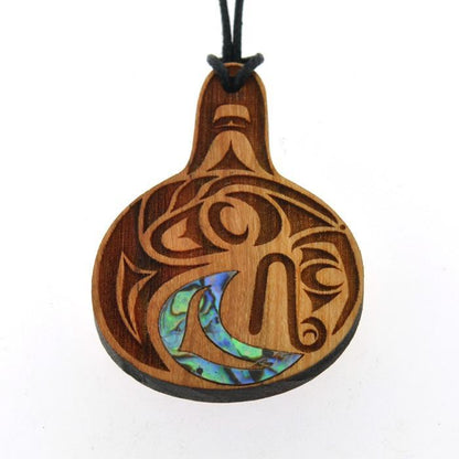 Cherry Wood Pendant with Abalone | Traveler (Orca) by Shain Jackson