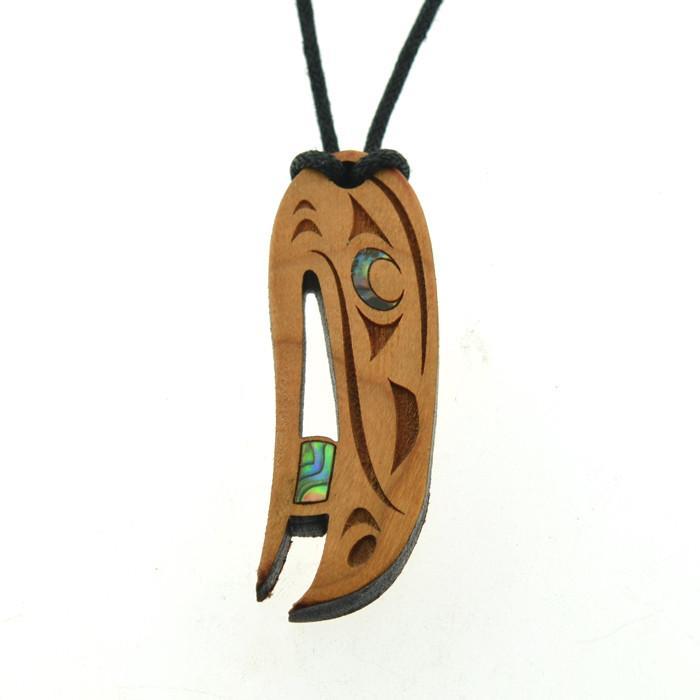 Cherry Wood Pendant with Abalone | Trickster (Raven) by Shain Jackson