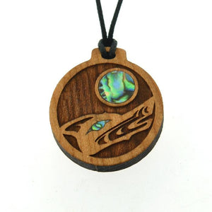 Cherry Wood Pendant with Abalone | Protector (Wolf) by Shain Jackson