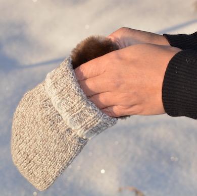 Beaver Fur Hand Warmers in Natural Brown by Aurora Heat